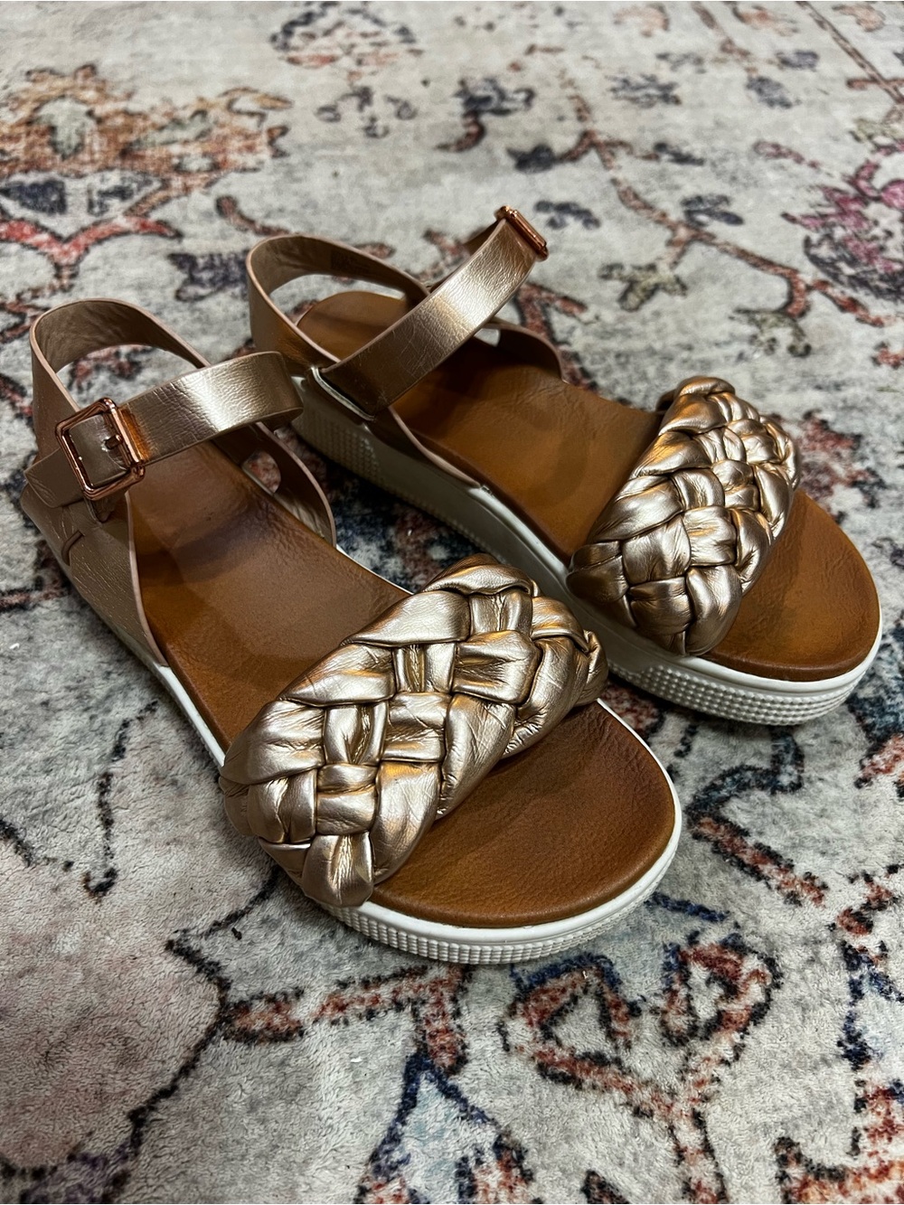 MIA Girls Braided Metallic Sandals - Rose Gold